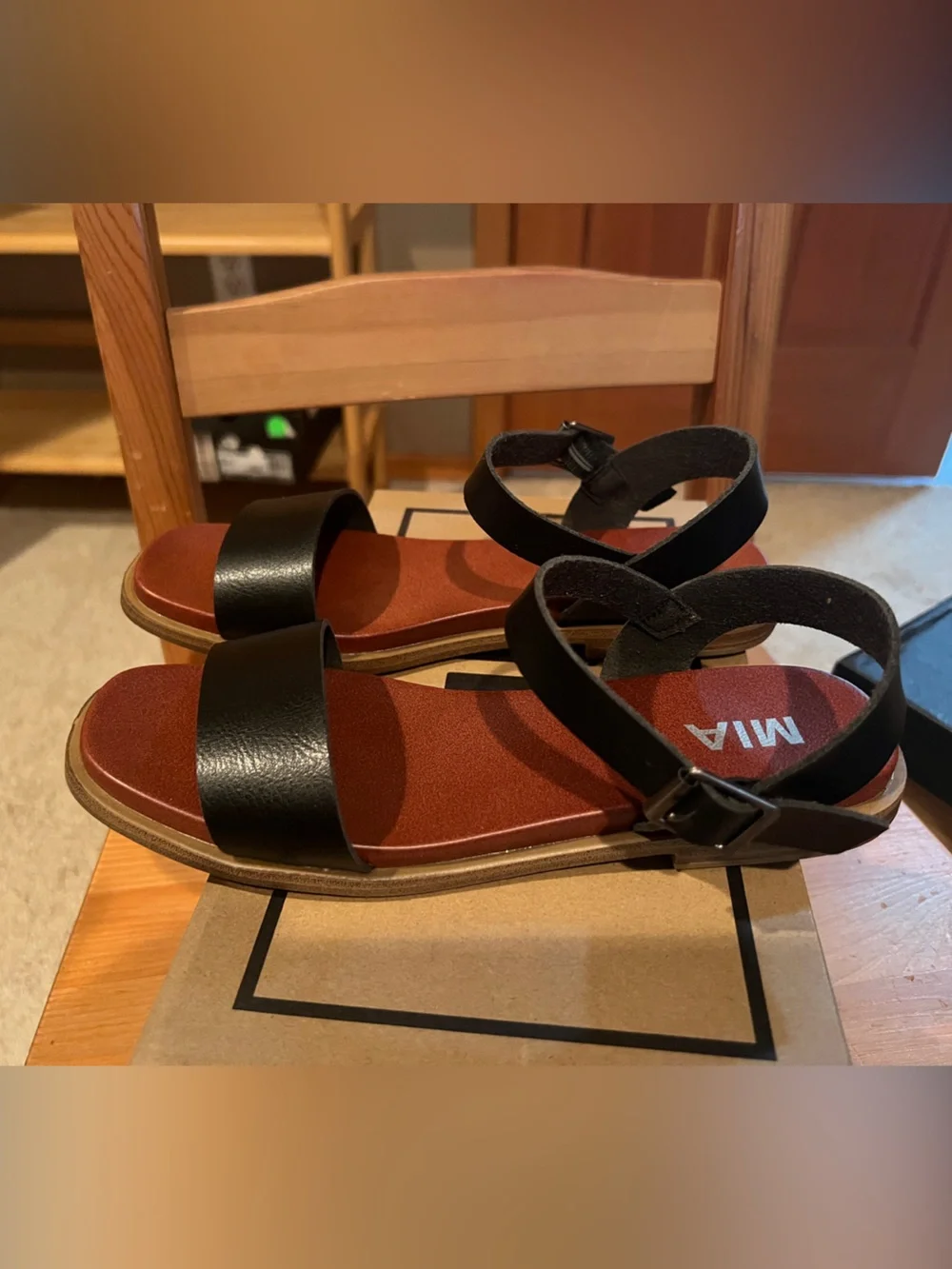 MIA Black Two-Strap Ankle Buckle Sandals KARINA FREE SHIPPING